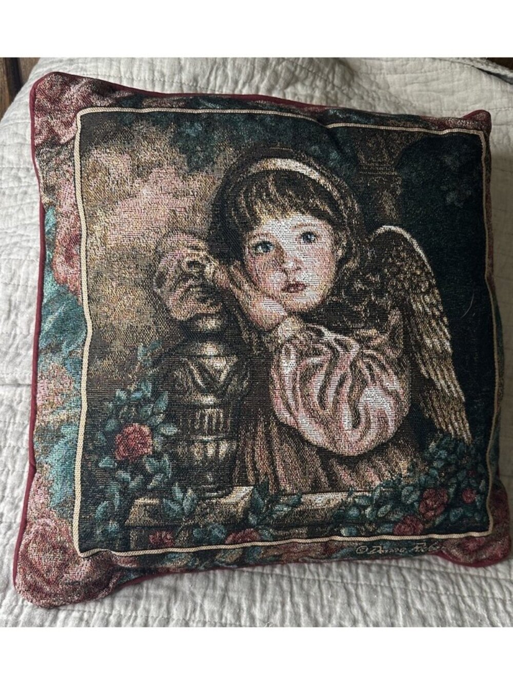 Donna Richardson Angel Tapestry Needle Point Throw Pillow Sofa Granny Cottage